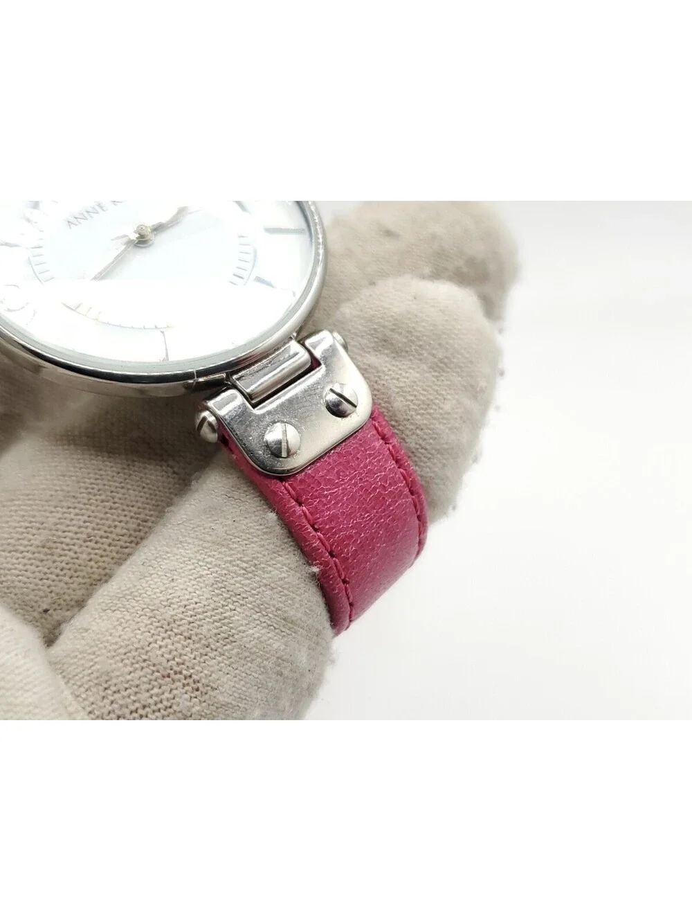 Womens AK Anne Klein Watch 34mm New Battery Pink Leather Band Y121E